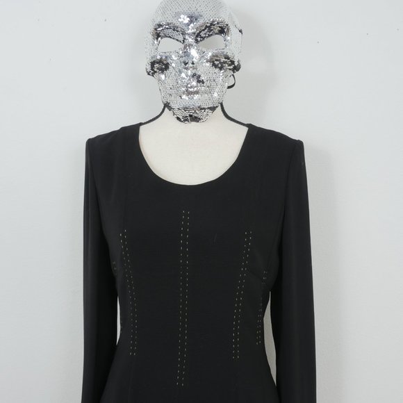 J' story Black Tan Stitching Detail Size 8 Dress - Picture 3 of 11